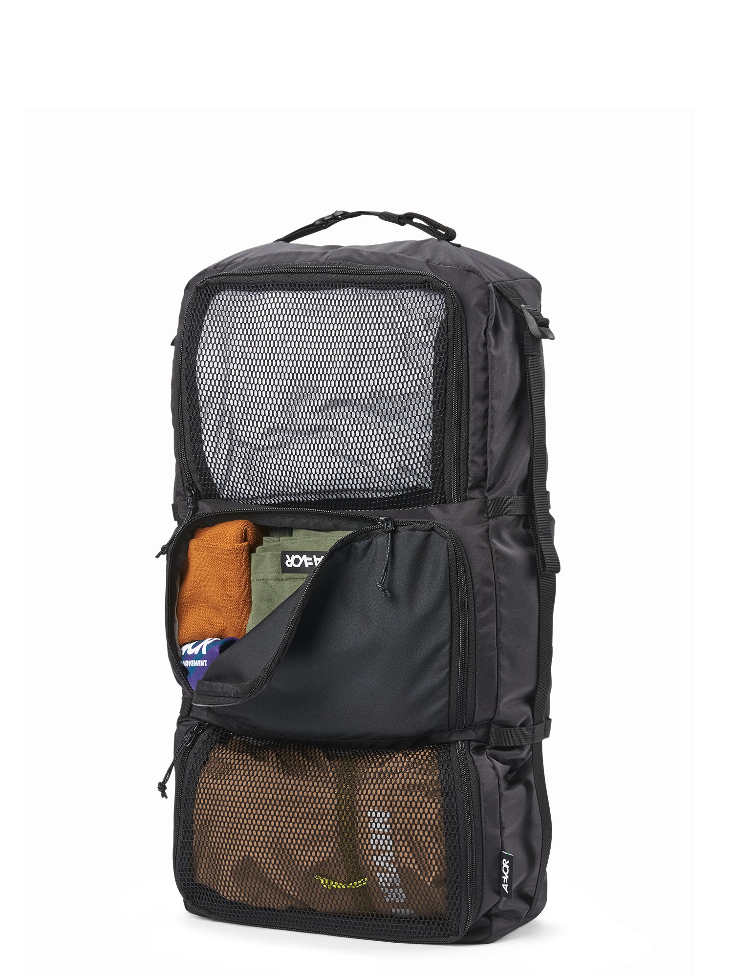 AEVOR-Travel-Trunk-Ripstop-Black-front-openshot