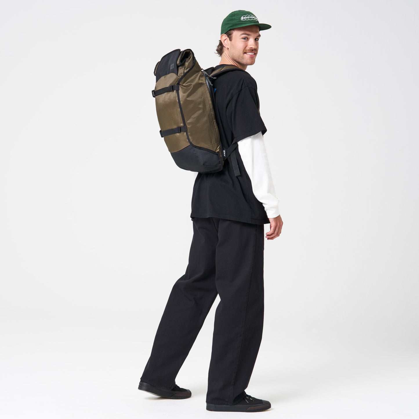 AEVOR-backpack-Trip-Pack-Proof-Olive-Gold-model-side